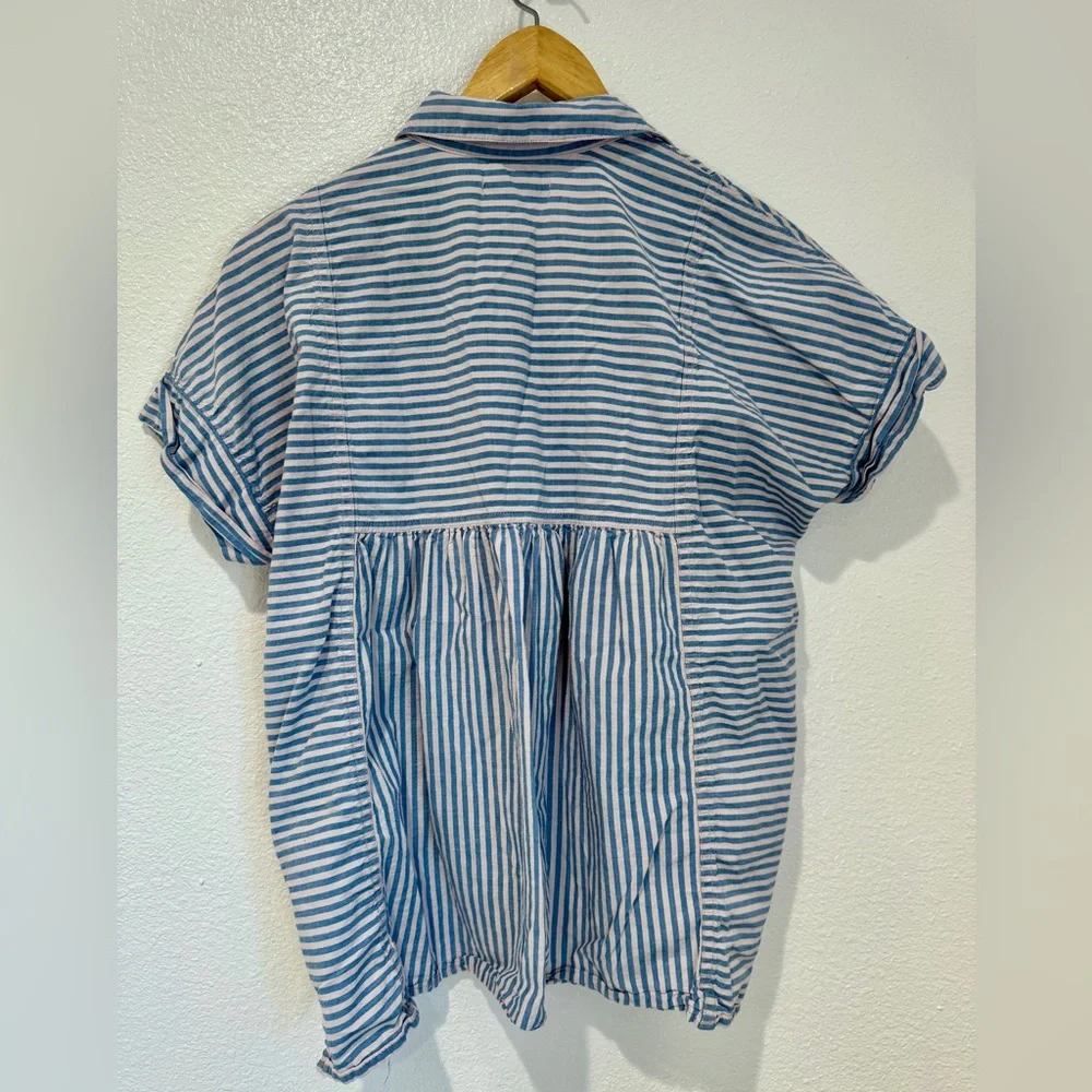 Madewell Blue & White Vertical Stripe Relaxed Button-Down - Picture 4 of 7